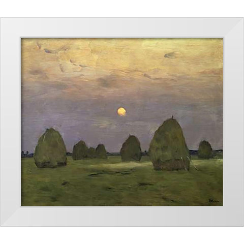 Haystacks Twilight, 1899 White Modern Wood Framed Art Print by Levitan, Isaac