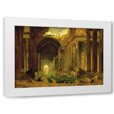 Vue Imaginaire de la Grande Galerie en Ruins White Modern Wood Framed Art Print by Robert, Hubert