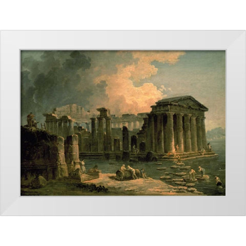 Ruins of a Doric Temple White Modern Wood Framed Art Print by Robert, Hubert
