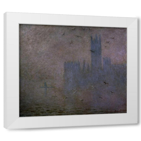 Houses of Parliament, Seagulls, 1904 White Modern Wood Framed Art Print by Monet, Claude