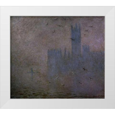 Houses of Parliament, Seagulls, 1904 White Modern Wood Framed Art Print by Monet, Claude