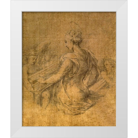 Lady with Angels White Modern Wood Framed Art Print by Parmigianino