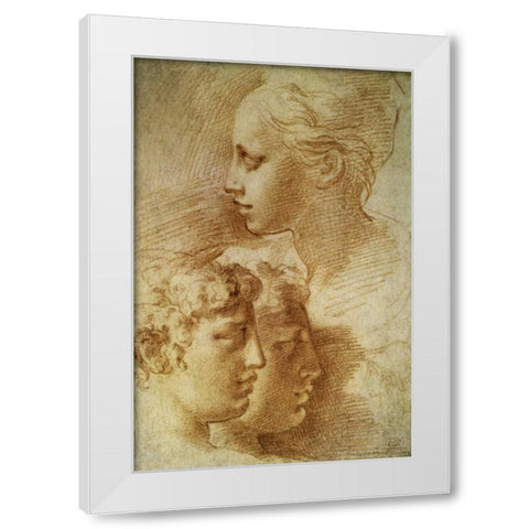 Three Profiles White Modern Wood Framed Art Print by Parmigianino