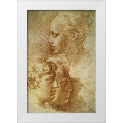 Three Profiles White Modern Wood Framed Art Print by Parmigianino