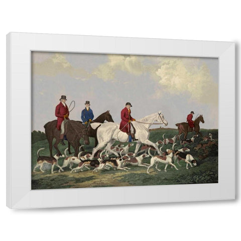 Earl Of Derbys Stag Hounds White Modern Wood Framed Art Print by Barenger