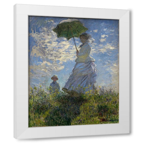 Woman with a Parasol - Madame Monet and Her Son White Modern Wood Framed Art Print by Monet, Claude