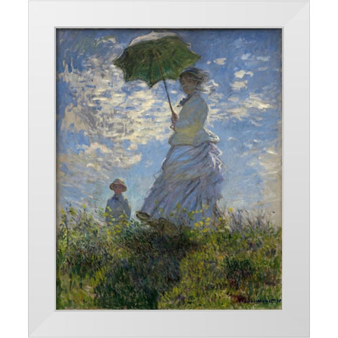 Woman with a Parasol - Madame Monet and Her Son White Modern Wood Framed Art Print by Monet, Claude