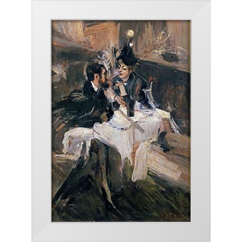 The Sweethearts Lunch White Modern Wood Framed Art Print by Boldini, Giovanni