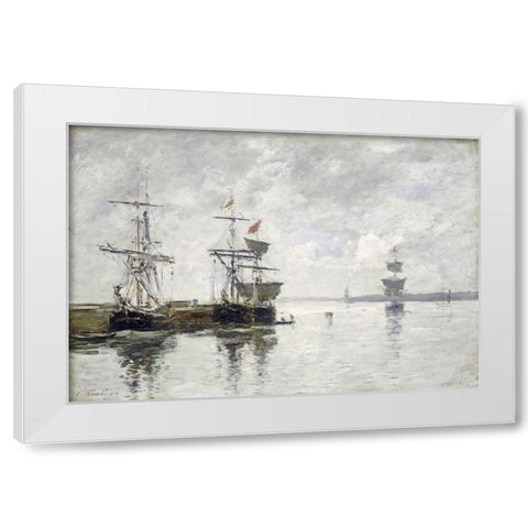 Scene Du Port White Modern Wood Framed Art Print by Boudin, Eugene