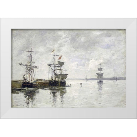 Scene Du Port White Modern Wood Framed Art Print by Boudin, Eugene