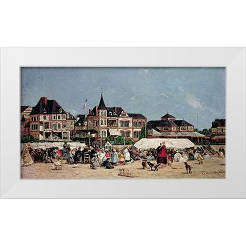 Casino De Trouville White Modern Wood Framed Art Print by Boudin, Eugene
