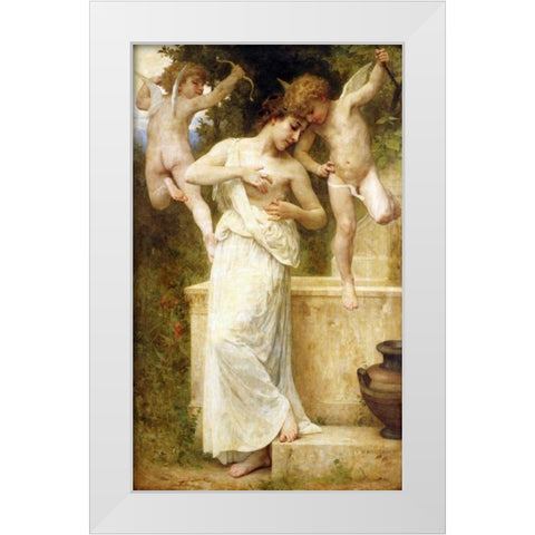 Blessures DAmour White Modern Wood Framed Art Print by Bouguereau, William-Adolphe