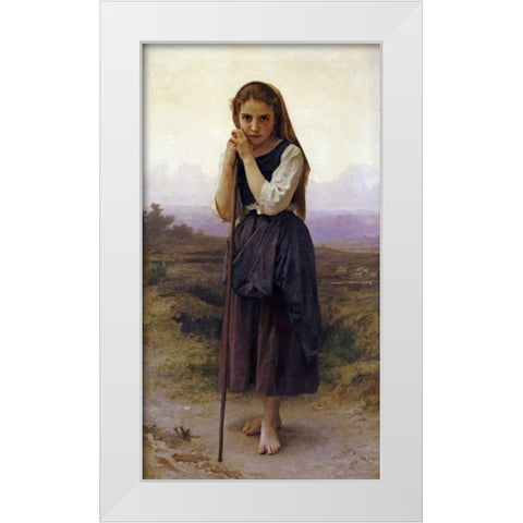 Petite Bergere White Modern Wood Framed Art Print by Bouguereau, William-Adolphe