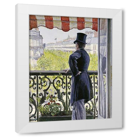 Man on a Balcony, Boulevard Haussmann White Modern Wood Framed Art Print by Caillebotte, Gustave