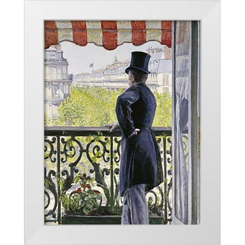 Man on a Balcony, Boulevard Haussmann White Modern Wood Framed Art Print by Caillebotte, Gustave