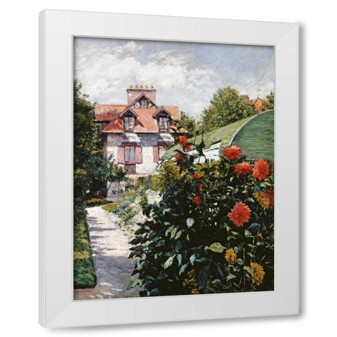 The Dahlias, Petit Gennevilliers Garden White Modern Wood Framed Art Print by Caillebotte, Gustave