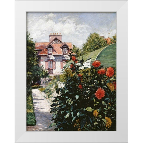 The Dahlias, Petit Gennevilliers Garden White Modern Wood Framed Art Print by Caillebotte, Gustave