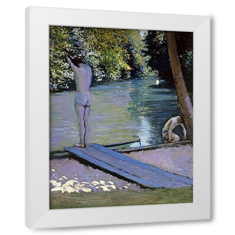 Bather About To Plunge Into The River Lyrres White Modern Wood Framed Art Print by Caillebotte, Gustave