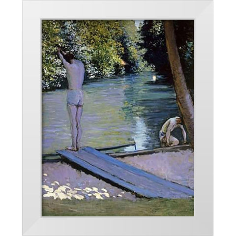 Bather About To Plunge Into The River Lyrres White Modern Wood Framed Art Print by Caillebotte, Gustave