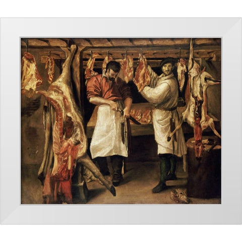The Butchers Shop White Modern Wood Framed Art Print by Carracci, Annibale