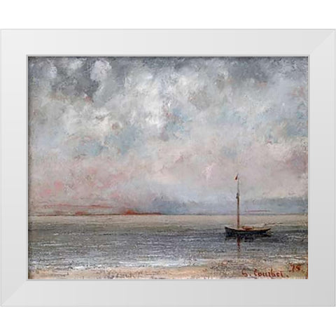 Clouds On Lake Leman White Modern Wood Framed Art Print by Courbet, Gustave