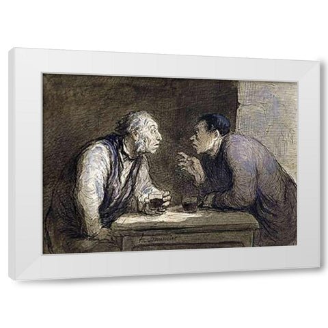 Two Drinkers White Modern Wood Framed Art Print by Daumier, Honore