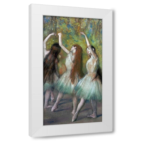 Green Dancers White Modern Wood Framed Art Print by Degas, Edgar