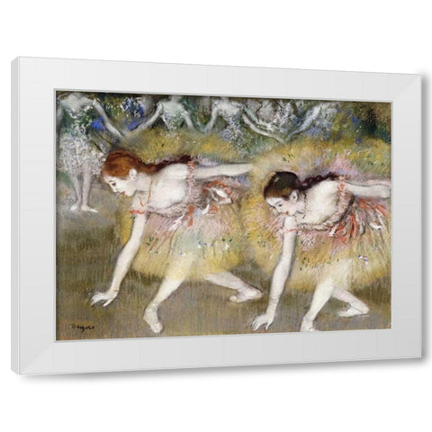 Dancers Bending Down White Modern Wood Framed Art Print by Degas, Edgar