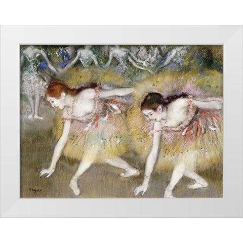 Dancers Bending Down White Modern Wood Framed Art Print by Degas, Edgar