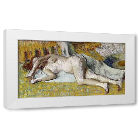 After The Bath White Modern Wood Framed Art Print by Degas, Edgar