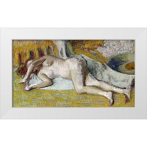 After The Bath White Modern Wood Framed Art Print by Degas, Edgar