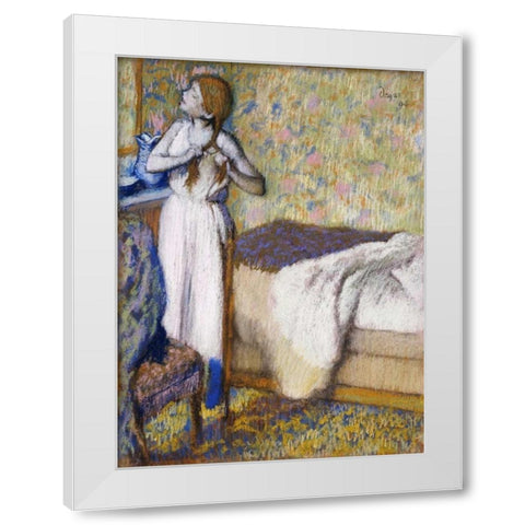 Morning Toilet White Modern Wood Framed Art Print by Degas, Edgar