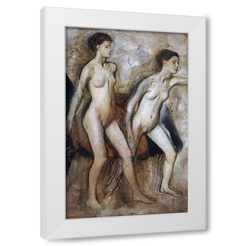 Young Spartan Girls Provoking The Boys White Modern Wood Framed Art Print by Degas, Edgar