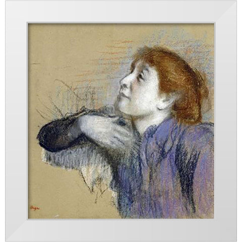 Bust of a Woman White Modern Wood Framed Art Print by Degas, Edgar