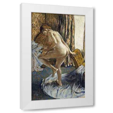 After The Bath White Modern Wood Framed Art Print by Degas, Edgar