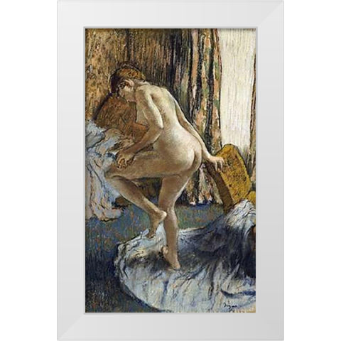After The Bath White Modern Wood Framed Art Print by Degas, Edgar