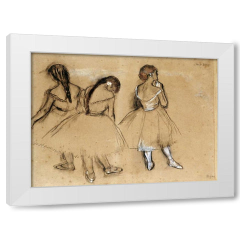 Three Dancers White Modern Wood Framed Art Print by Degas, Edgar