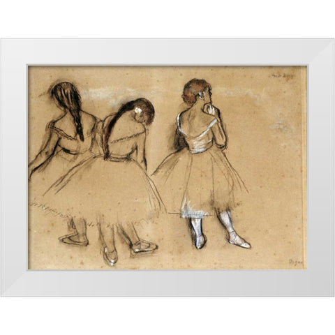 Three Dancers White Modern Wood Framed Art Print by Degas, Edgar