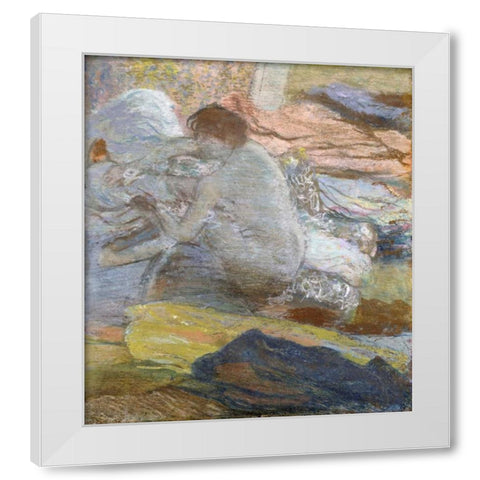 Woman Wiping Her Feet White Modern Wood Framed Art Print by Degas, Edgar