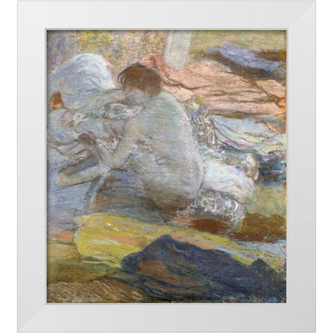 Woman Wiping Her Feet White Modern Wood Framed Art Print by Degas, Edgar