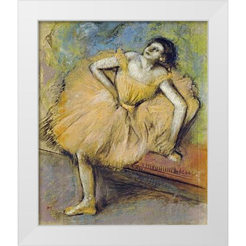 Danseuse Assise White Modern Wood Framed Art Print by Degas, Edgar