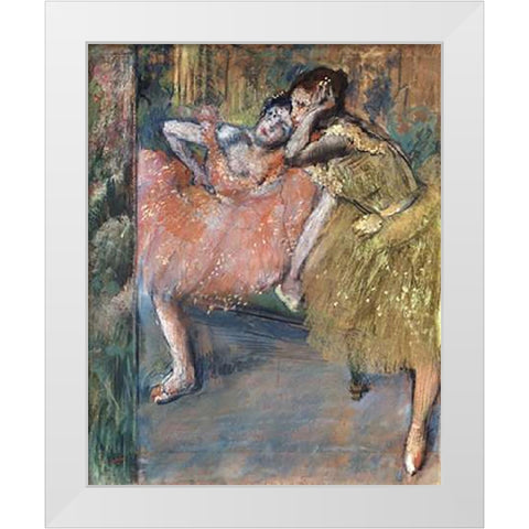 Two Dancers by a Hearth White Modern Wood Framed Art Print by Degas, Edgar