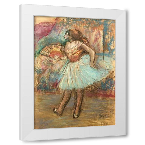 Dancer With a Fan White Modern Wood Framed Art Print by Degas, Edgar