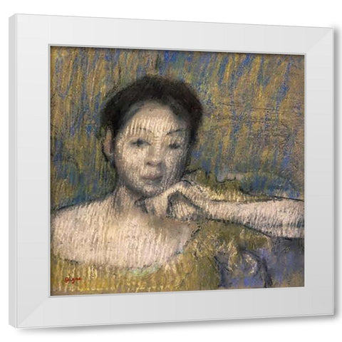 Bust of a Woman With Her Left Hand On Her Chin White Modern Wood Framed Art Print by Degas, Edgar