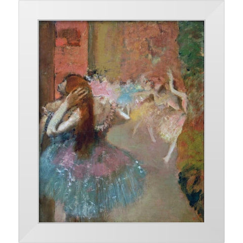 Scene De Ballet Or Balleteuses White Modern Wood Framed Art Print by Degas, Edgar