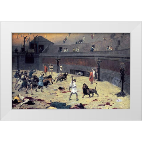 The Reentry of the Lions Into The Arena White Modern Wood Framed Art Print by Gerome, Jean Leon