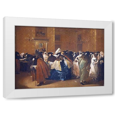 Ladies and Gentlemen In Carnival Costume In The Ridotto, Venice White Modern Wood Framed Art Print by Guardi, Francesco