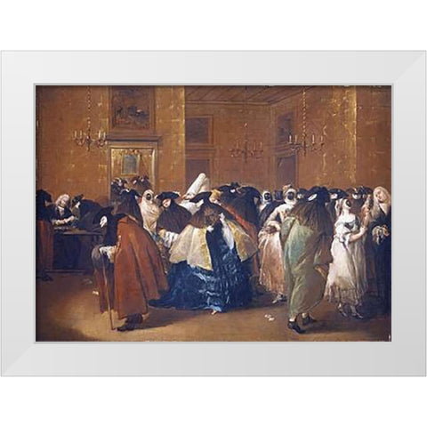 Ladies and Gentlemen In Carnival Costume In The Ridotto, Venice White Modern Wood Framed Art Print by Guardi, Francesco