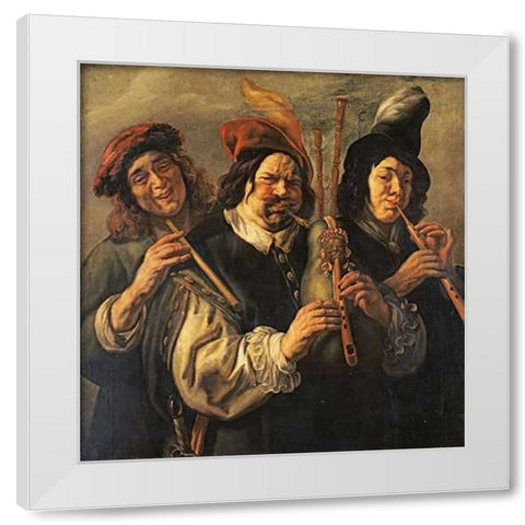 Three Musicians White Modern Wood Framed Art Print by Jordaens, Jacob