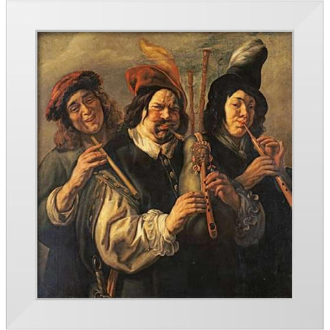 Three Musicians White Modern Wood Framed Art Print by Jordaens, Jacob
